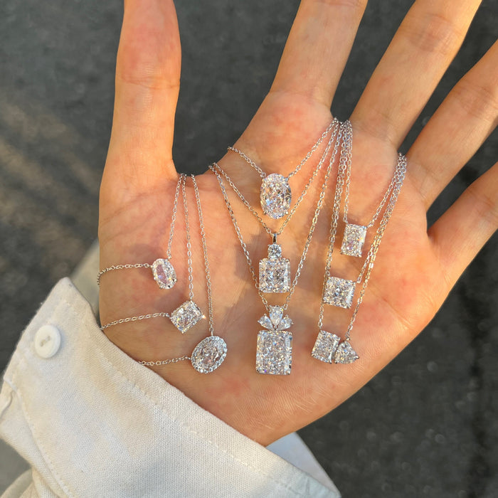 925 Sterling Silver Necklace Inlaid with 8A Ice Flower Cut Square Zirconia