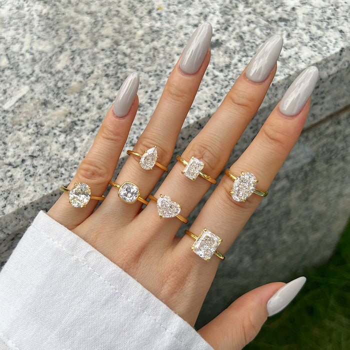 S925 Silver Gold-Plated 8A Zircon Water Drop Heart Ring