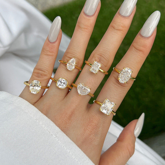 S925 Silver Gold-Plated 8A Zircon Water Drop Heart Ring