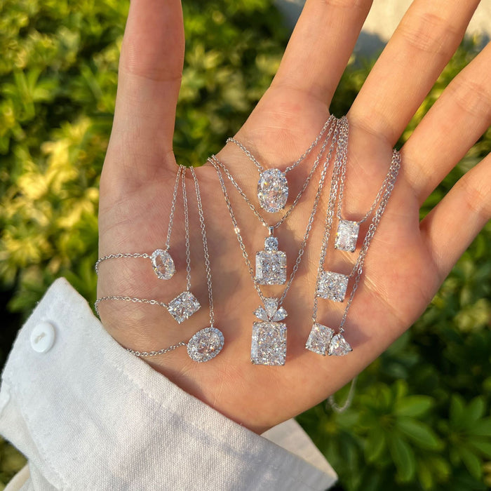 925 Sterling Silver Necklace Inlaid with 8A Ice Flower Cut Square Zirconia