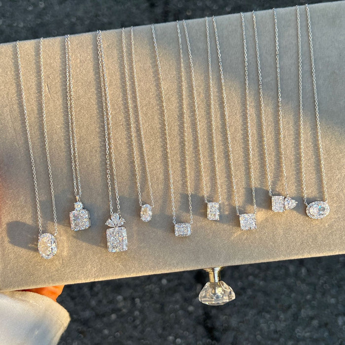 925 Sterling Silver Necklace Inlaid with 8A Ice Flower Cut Square Zirconia