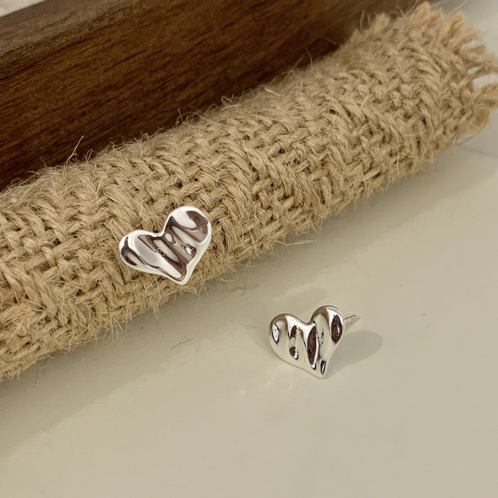 925 Sterling Silver Wavy Heart Stud Earrings