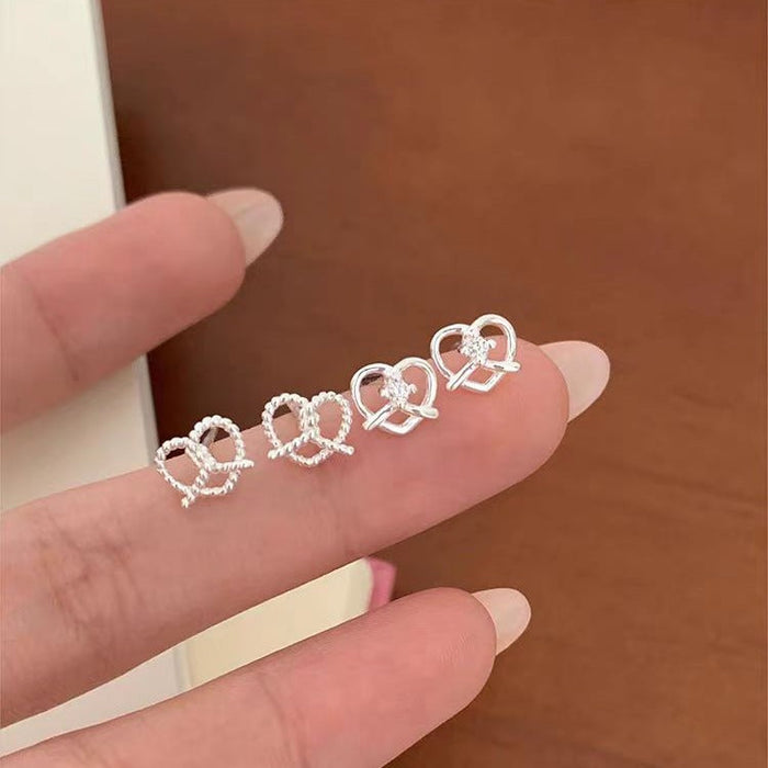 925 Sterling Silver Hollow Cross Heart Stud Earrings