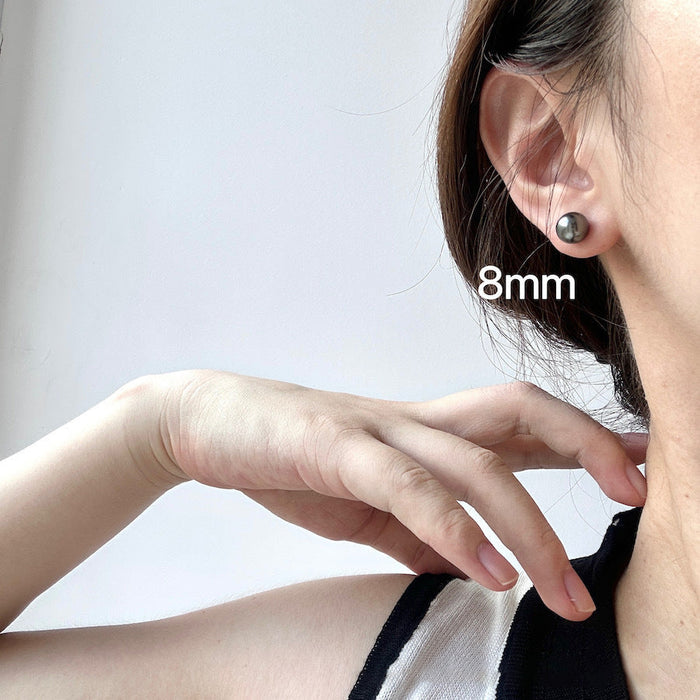 925 Sterling Silver Tahitian Black Pearl Pin Earrings