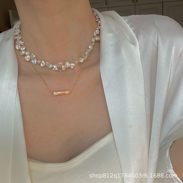 14K Gold-Filled Fortune-Bringing Small Silver Bar Pearl Necklace