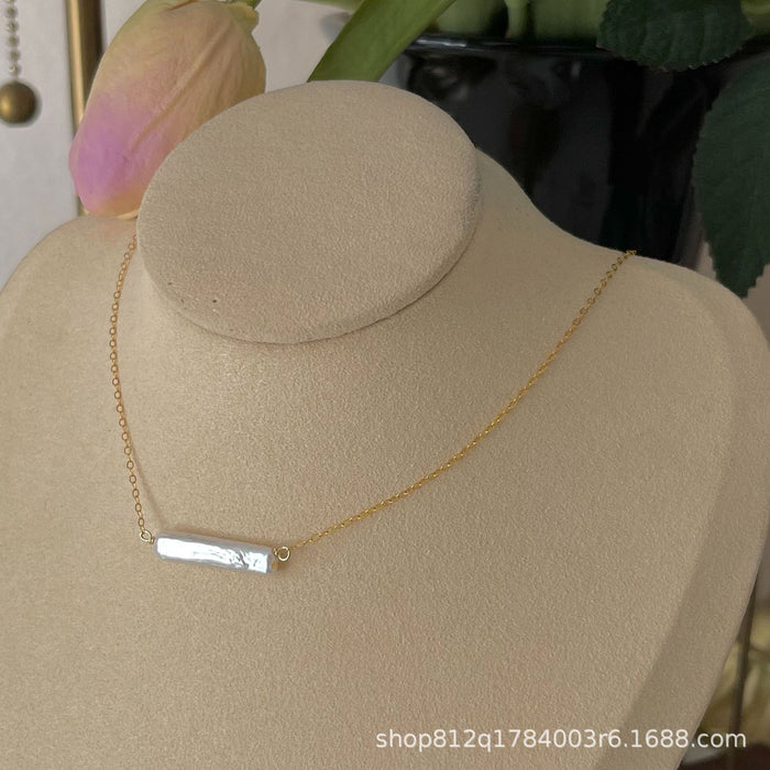 14K Gold-Filled Fortune-Bringing Small Silver Bar Pearl Necklace