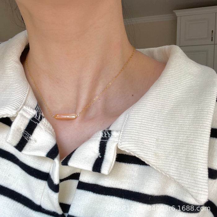 14K Gold-Filled Fortune-Bringing Small Silver Bar Pearl Necklace