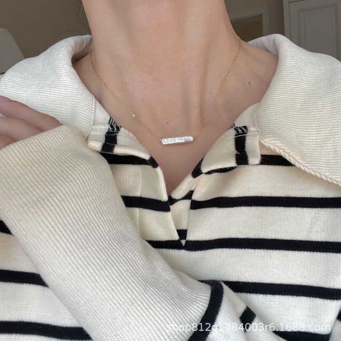 14K Gold-Filled Fortune-Bringing Small Silver Bar Pearl Necklace