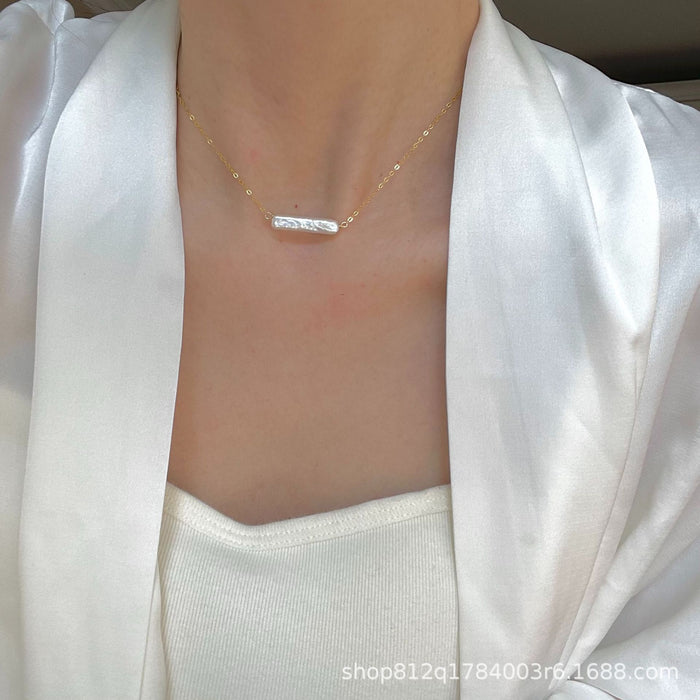 14K Gold-Filled Fortune-Bringing Small Silver Bar Pearl Necklace