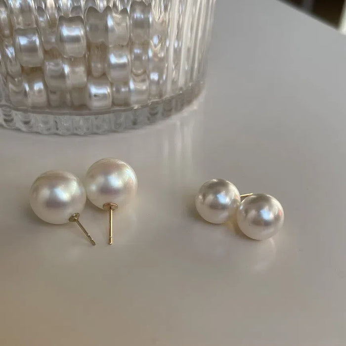 925 Sterling Silver Pin Iridescent Crystal Large Pearl Stud Earrings