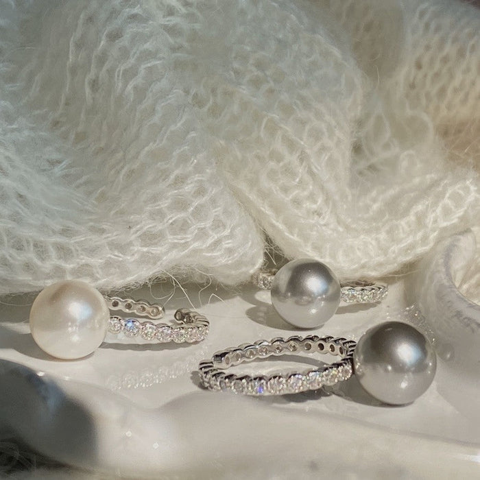 925 Sterling Silver Pearl Crystal Open Ring 10mm