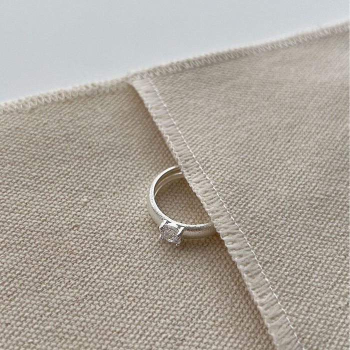 925 Sterling Silver Vintage Brushed Zircon Plain Band Ring
