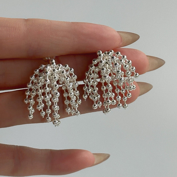 INS Vintage Polished Titanium Steel Bead Tassel Earrings