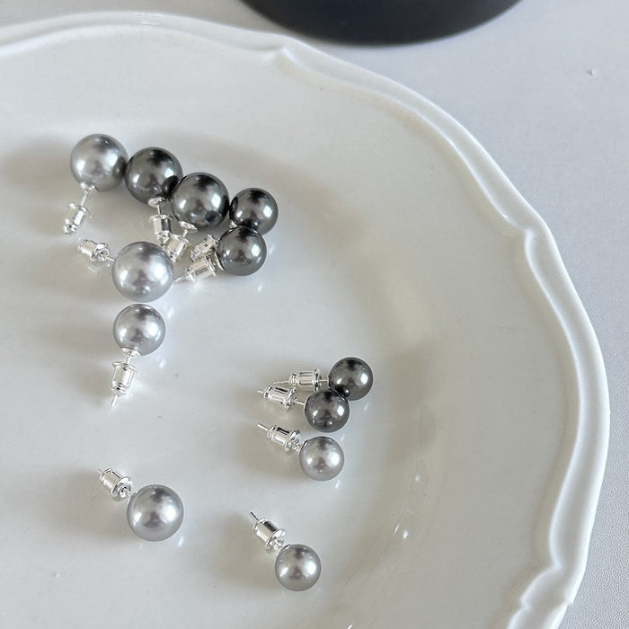 925 Sterling Silver Tahitian Black Pearl Pin Earrings