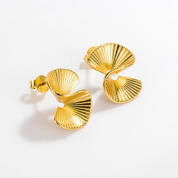 925 Sterling Silver Pin Metal Fan-Shaped Minimalist Stud Earrings