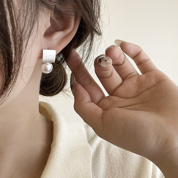 925 Sterling Silver Bead Matte Brushed Stud Earrings