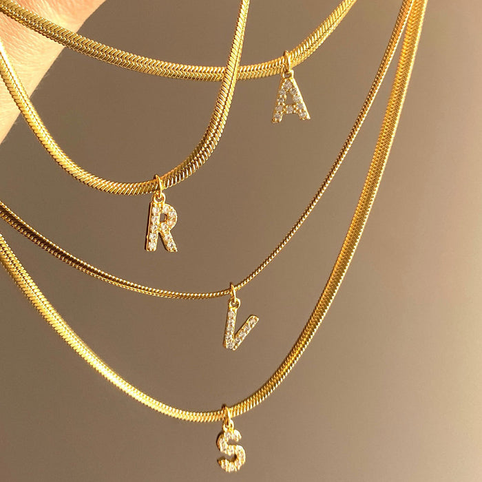 26 small letter snake chain necklaces with diamonds