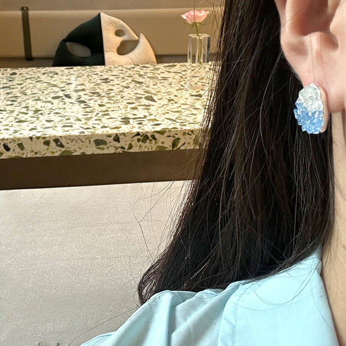 925 Silver Light Blue Crystal Stud Earrings