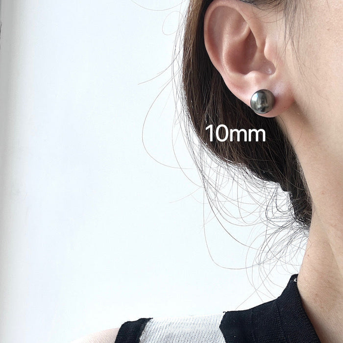 925 Sterling Silver Tahitian Black Pearl Pin Earrings