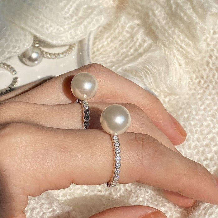925 Sterling Silver Pearl Crystal Open Ring 10mm