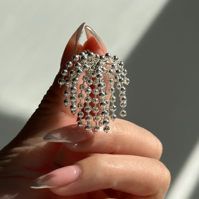 INS Vintage Polished Titanium Steel Bead Tassel Earrings