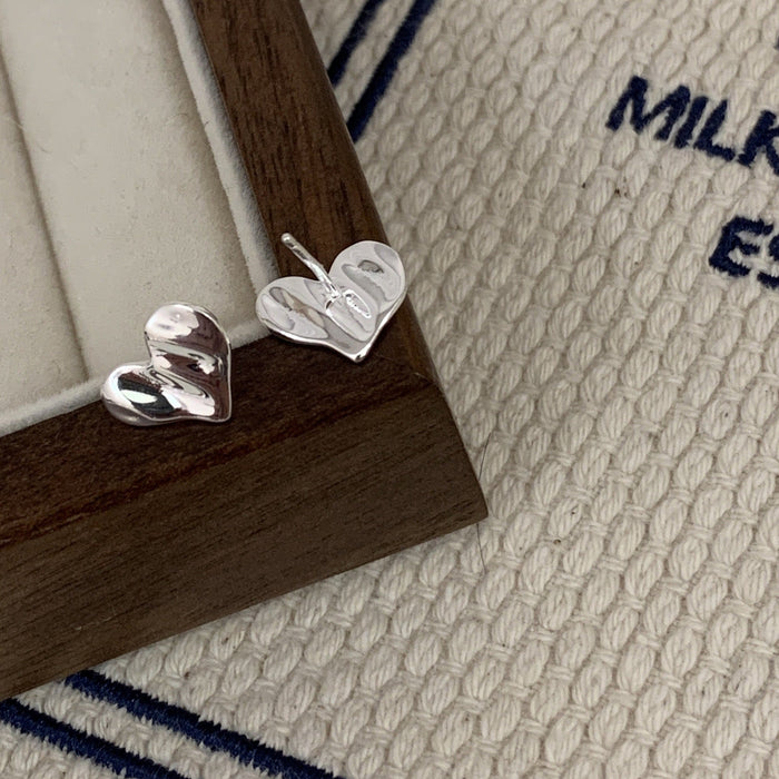 925 Sterling Silver Wavy Heart Stud Earrings
