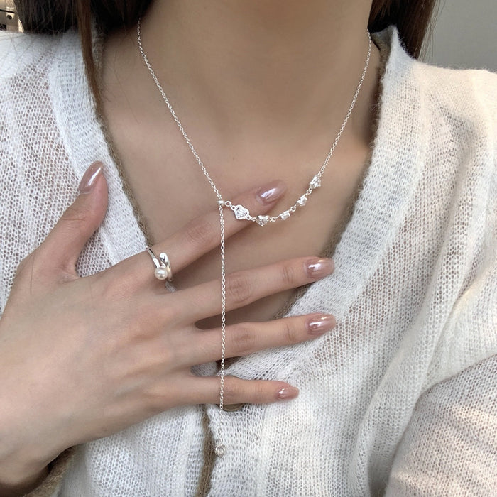 925 Sterling Silver Delicate Zircon Heart Pull-Adjustable Necklace