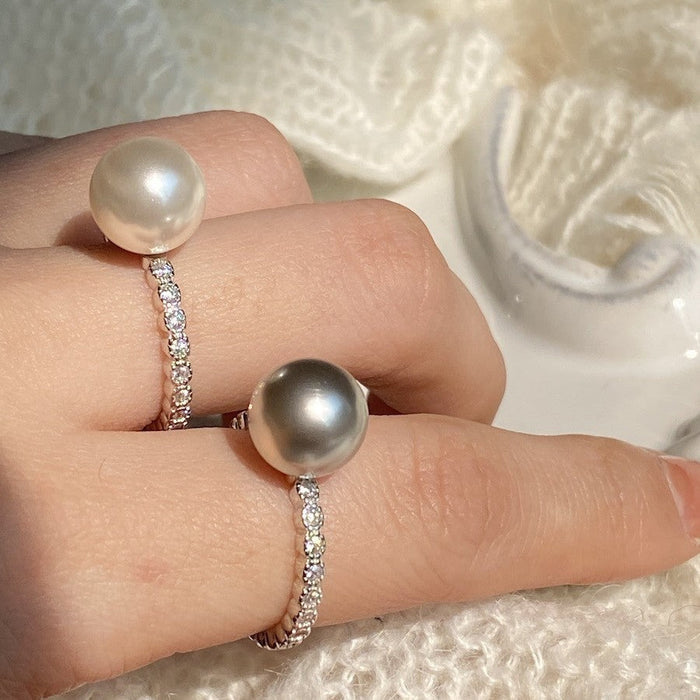 925 Sterling Silver Pearl Crystal Open Ring 10mm