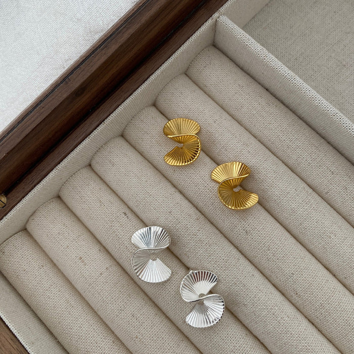 925 Sterling Silver Pin Metal Fan-Shaped Minimalist Stud Earrings