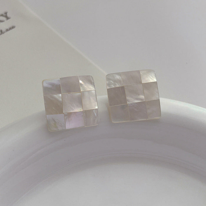925 Sterling Silver Pearl Mother-of-Pearl Square Minimalist Stud Earrings