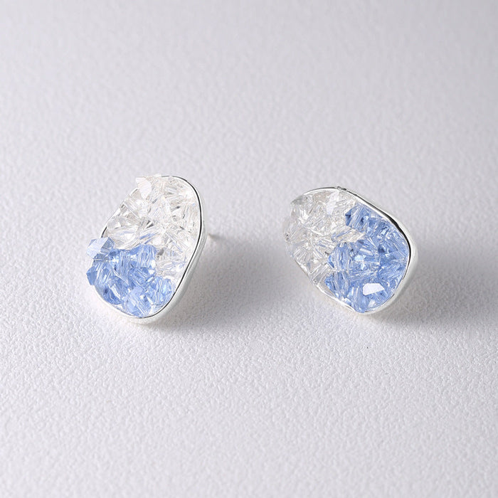925 Silver Light Blue Crystal Stud Earrings