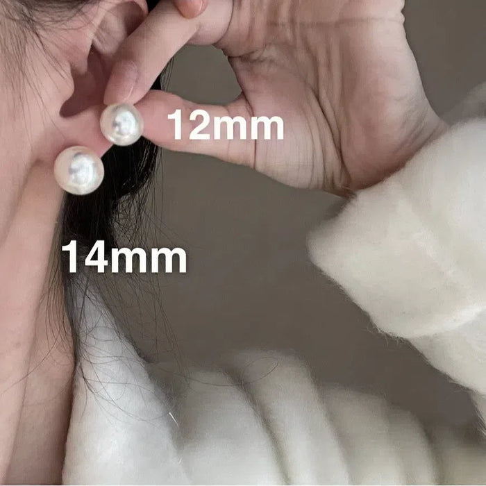 925 Sterling Silver Pin Iridescent Crystal Large Pearl Stud Earrings