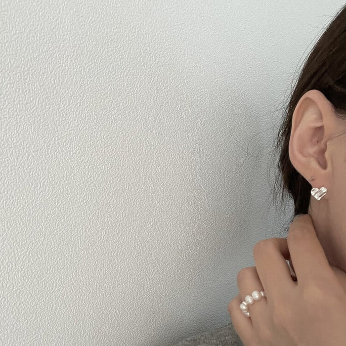 925 Sterling Silver Wavy Heart Stud Earrings