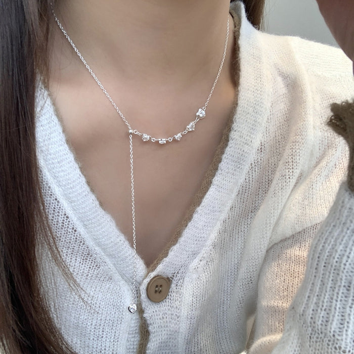 925 Sterling Silver Delicate Zircon Heart Pull-Adjustable Necklace