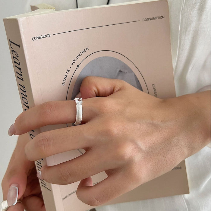 925 Sterling Silver Vintage Brushed Zircon Plain Band Ring