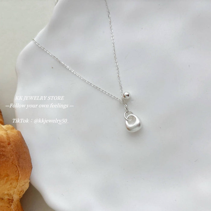 S925 Sterling Silver Matte Frosted Small Silver Lump Necklace