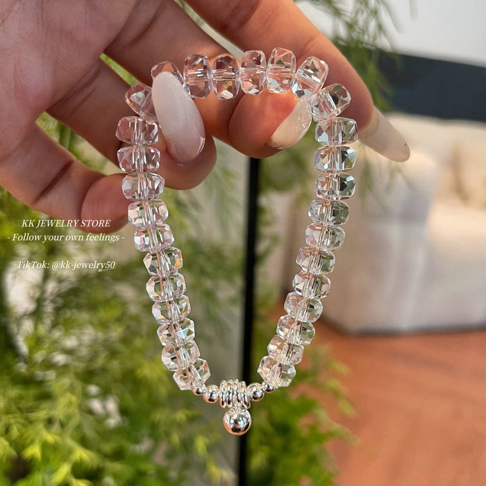 Super flash artificial white crystal silver ball bracelet