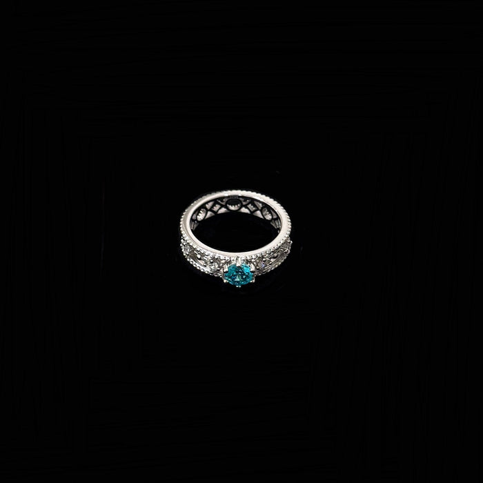925 Silver 1-Carat Blue Diamond Firework Cut Ring