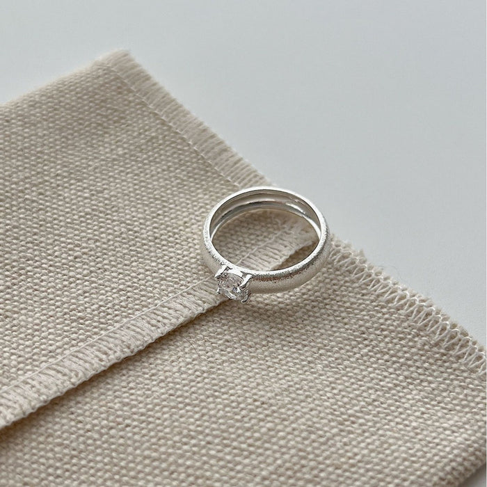 925 Sterling Silver Vintage Brushed Zircon Plain Band Ring