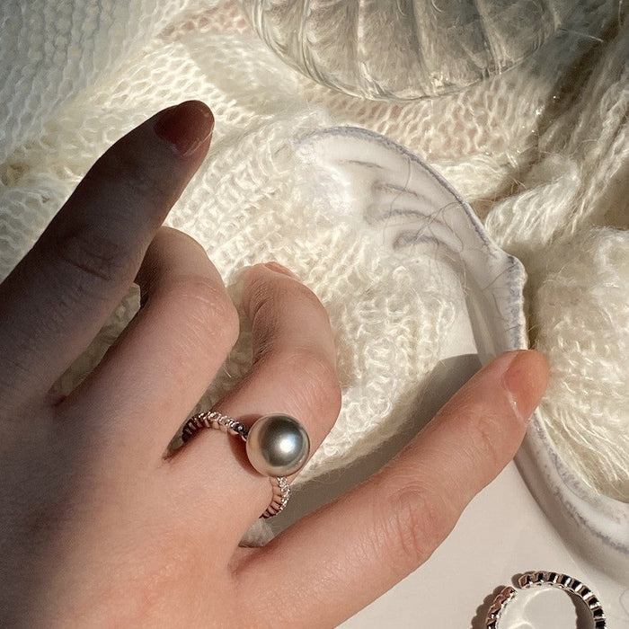 925 Sterling Silver Pearl Crystal Open Ring 10mm