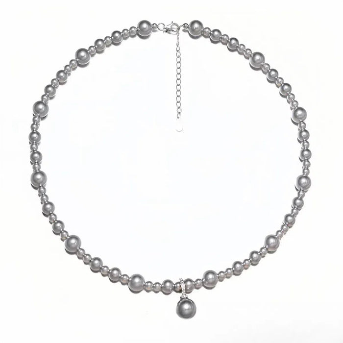 925 Sterling Silver Gray Gradient Faux Pearl Sweater Chain Necklace