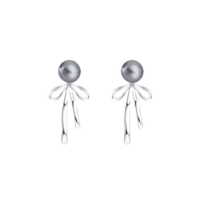 925 Sterling Silver Gray Pearl Bowknot Stud Earrings