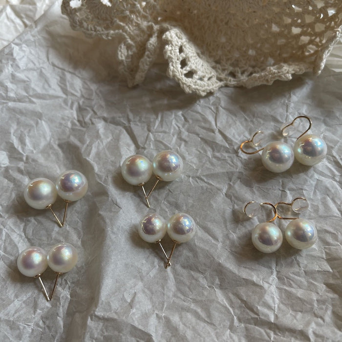 925 Sterling Silver Pin Iridescent Crystal Large Pearl Stud Earrings