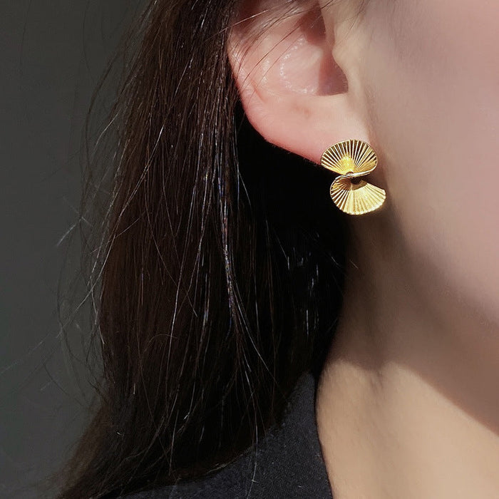 925 Sterling Silver Pin Metal Fan-Shaped Minimalist Stud Earrings