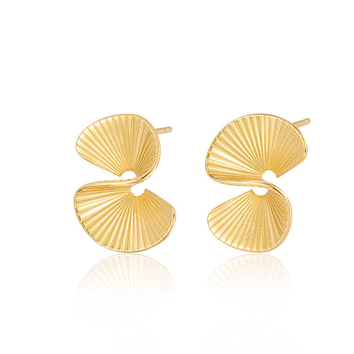 925 Sterling Silver Pin Metal Fan-Shaped Minimalist Stud Earrings