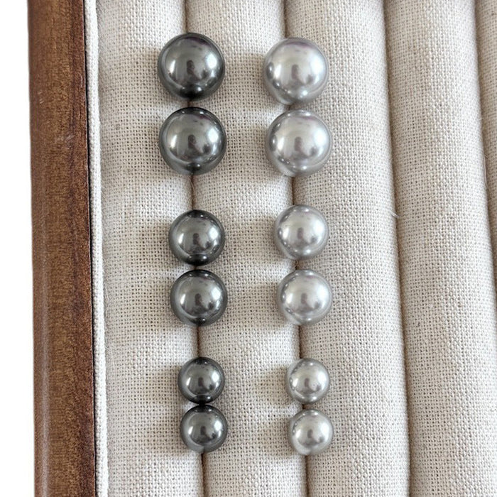 925 Sterling Silver Tahitian Black Pearl Pin Earrings