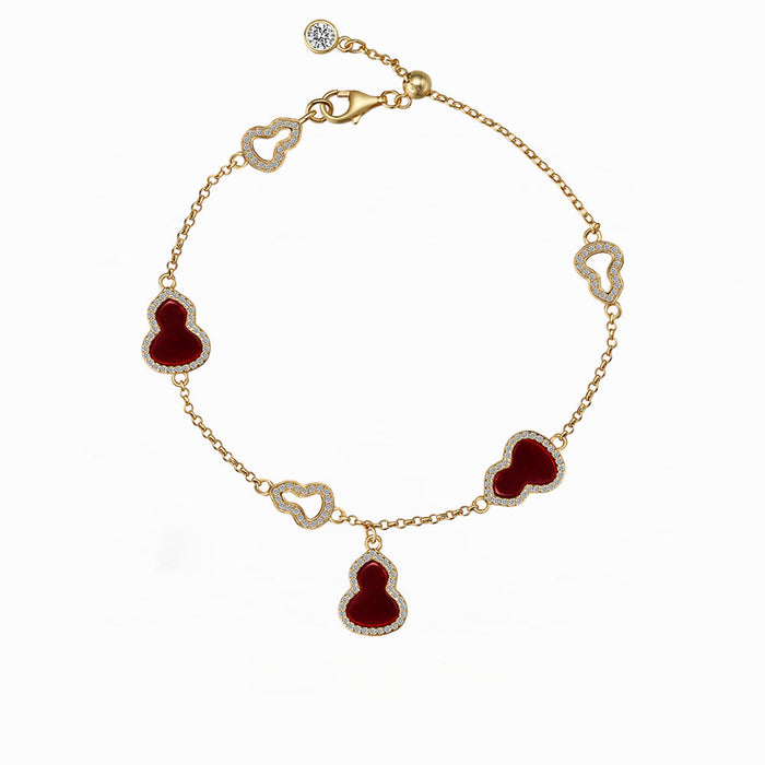 S925 Sterling Silver Gourd Fritillary Agate Good Luck Bracelet