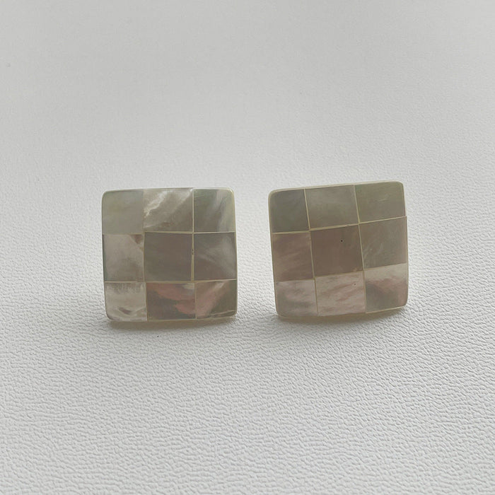 925 Sterling Silver Pearl Mother-of-Pearl Square Minimalist Stud Earrings