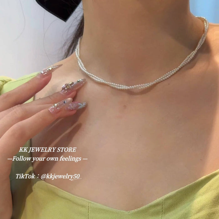 S925 Sterling Silver Double Wrap Pearl Necklace