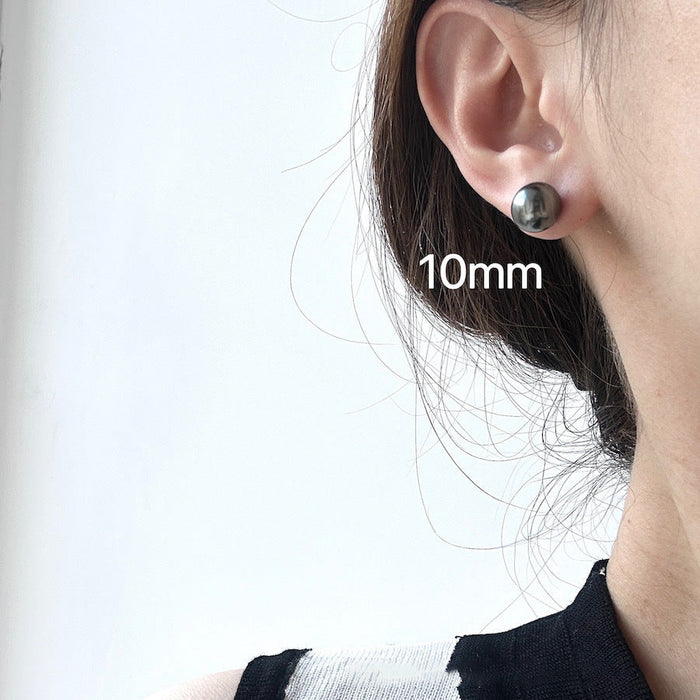 925 Sterling Silver Tahitian Black Pearl Pin Earrings